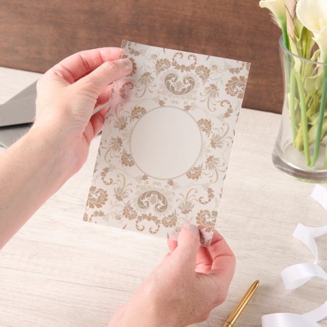 Paisley in Beige Aesthetic Modern Tan Brown Circle Vellum Invitations (Handheld)