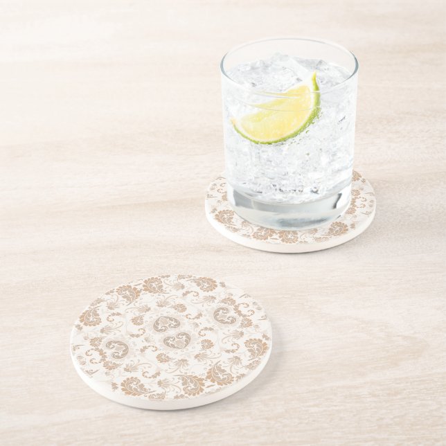 Paisley in Beige Aesthetic Modern Tan Brown Coaster (Side)