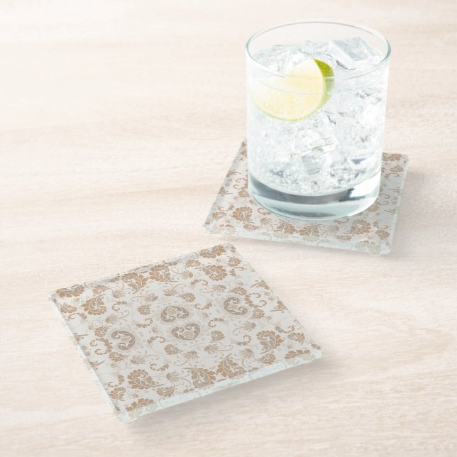 Paisley in Beige Aesthetic Modern Tan Brown Glass Coaster (Angled)