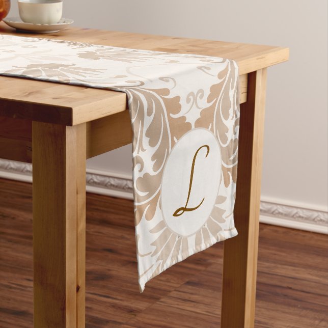 Paisley in Beige Aesthetic Modern Tan Brown Init. Medium Table Runner (In Situ)