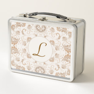 Paisley in Beige Aesthetic Modern Tan Brown Init. Metal Lunch Box