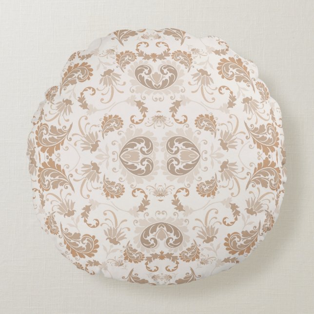 Paisley in Beige Aesthetic Modern Tan Brown Round Cushion (Front)