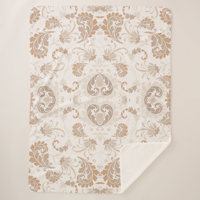 Paisley in Beige Aesthetic Modern Tan Brown Sherpa Blanket (Front)