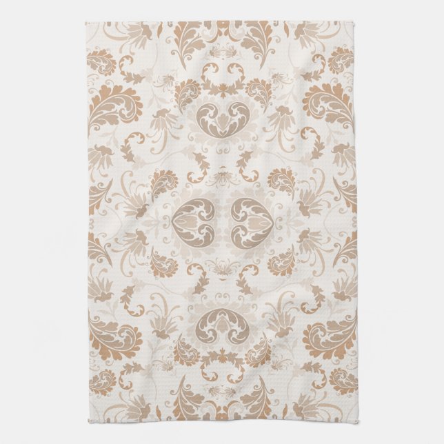 Paisley in Beige Aesthetic Modern Tan Brown Tea Towel (Vertical)