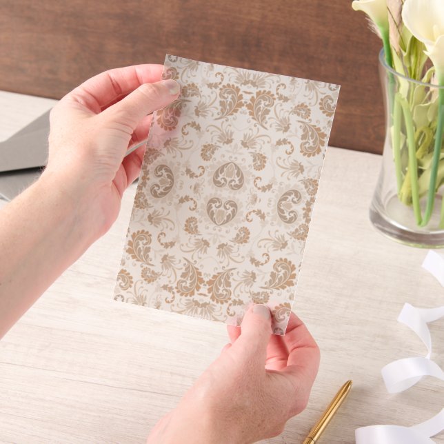 Paisley in Beige Aesthetic Modern Tan Brown Vellum Invitations (Handheld)