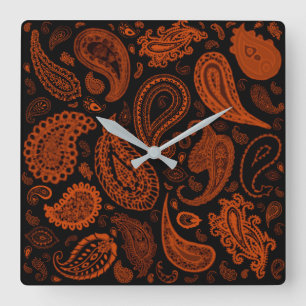 Paisley in Rust by Julie Everhart Square Wall Clock