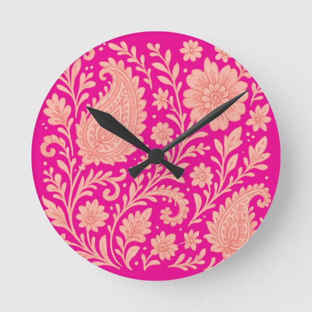 paisley india print design round clock (Front)