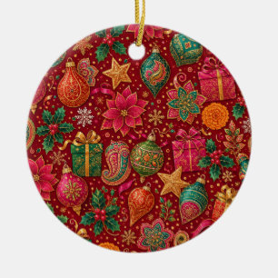 Paisley Jewel Tone Christmas Ceramic Ornament