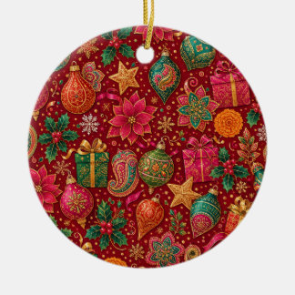 Paisley Jewel Tone Christmas Ceramic Ornament