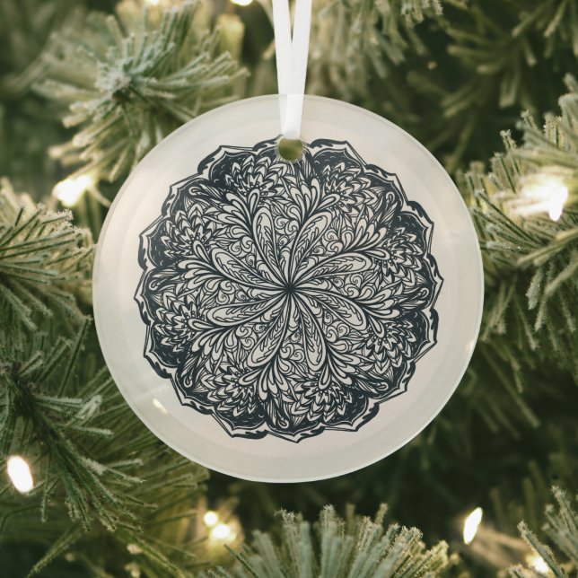 Paisley Lace Mandala Glass Tree Decoration (Insitu)