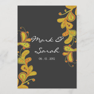 Paisley Leaves Noir 2 Wedding Invitation