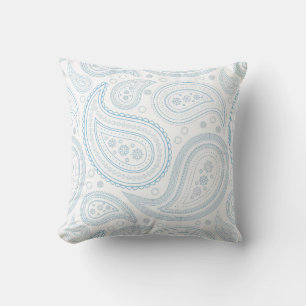 Paisley Light Blue on White Throw Pillow