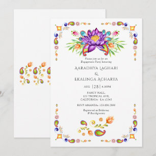 Paisley Lotus Flower Indian Engagement Party Invitation