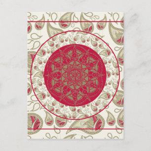Paisley Mandala pattern background red grey white Postcard