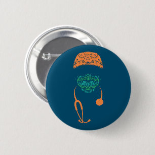 paisley med mask 6 cm round badge