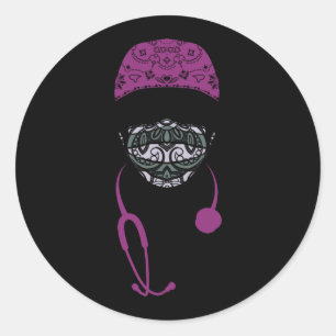 paisley med mask classic round sticker