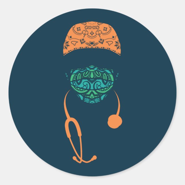 paisley med mask classic round sticker (Front)