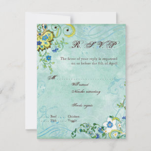 Paisley Modern Floral Flourish Swirl Wedding RSVP Card