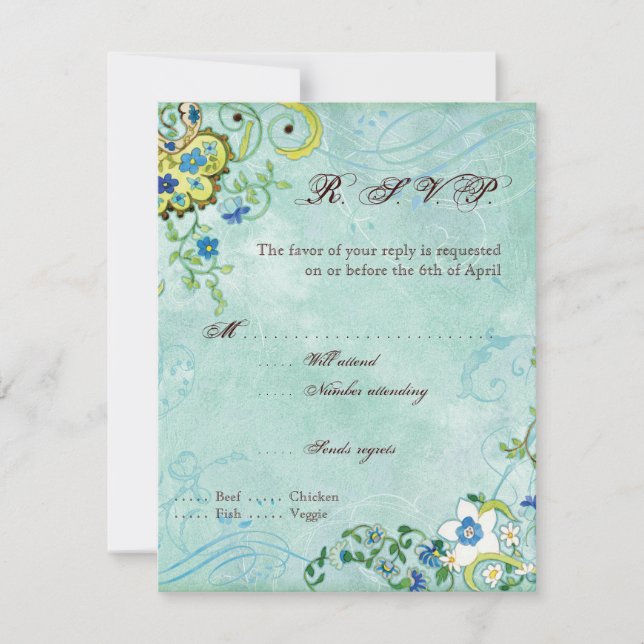 Paisley Modern Floral Flourish Swirl Wedding RSVP Card (Front)