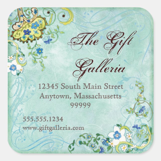 Paisley Modern Floral Flourish Swirl Wedding Square Sticker (Front)