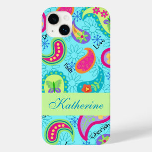 Paisley Modern  Name Personalised Turquoise Blue Case-Mate iPhone 14 Plus Case