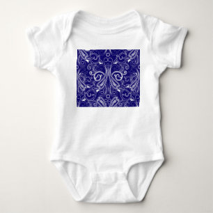 Paisley monochrome: blue, white elegance. baby bodysuit