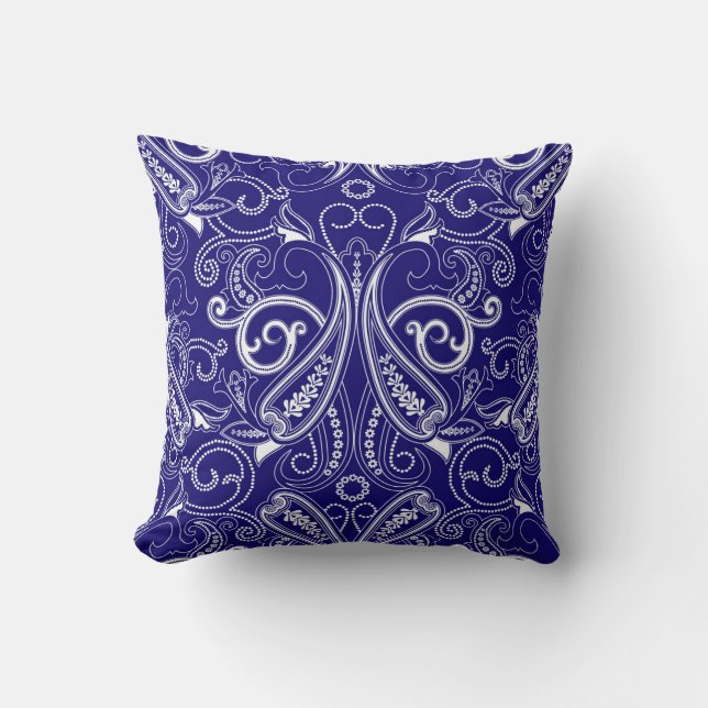 Paisley monochrome: blue, white elegance. cushion (Front)