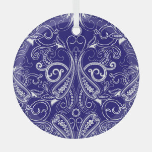 Paisley monochrome: blue, white elegance. glass tree decoration