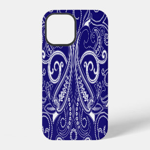 Paisley monochrome: blue, white elegance. iPhone 12 case