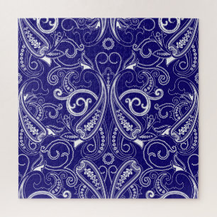 Paisley monochrome: blue, white elegance. jigsaw puzzle