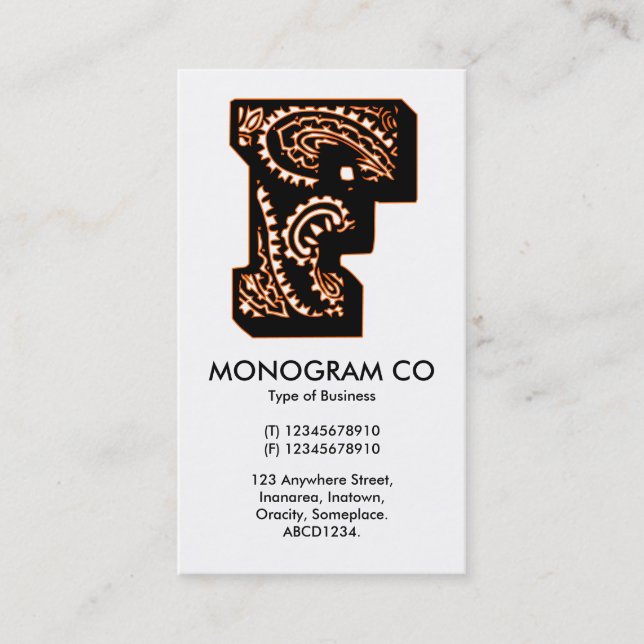 Paisley Monogram - F Business Card (Front)