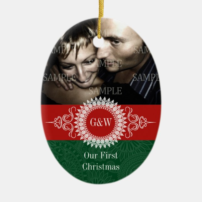 Paisley Monogram First Christmas Ornament (Front)