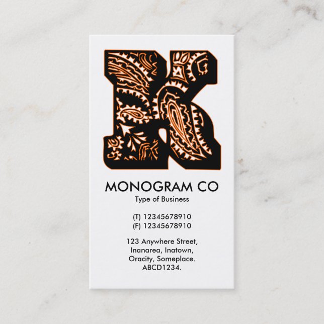 Paisley Monogram - K Business Card (Front)