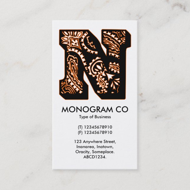 Paisley Monogram - N Business Card (Front)