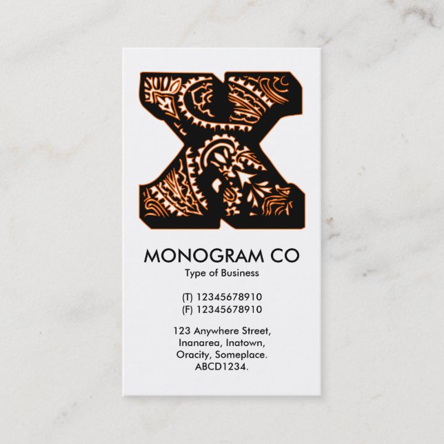 Paisley Monogram - X Business Card (Front)