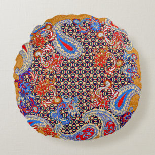 Paisley multicolor scarf design round cushion