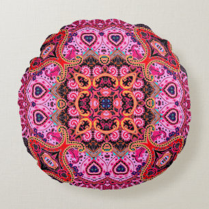 Paisley multicolor seamless scarf design pattern round cushion