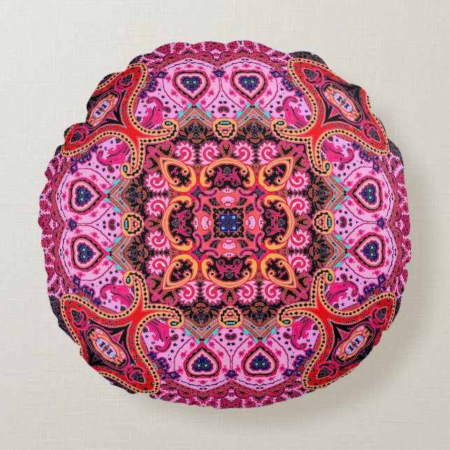Paisley multicolor seamless scarf design pattern  round cushion (Front)