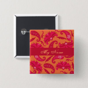 Paisley Name Tag Badge Red Orange Parisian