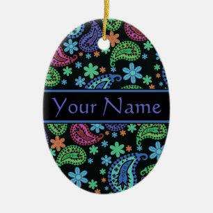 Paisley on Black Ceramic Tree Decoration