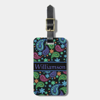 Paisley on Black Luggage Tag