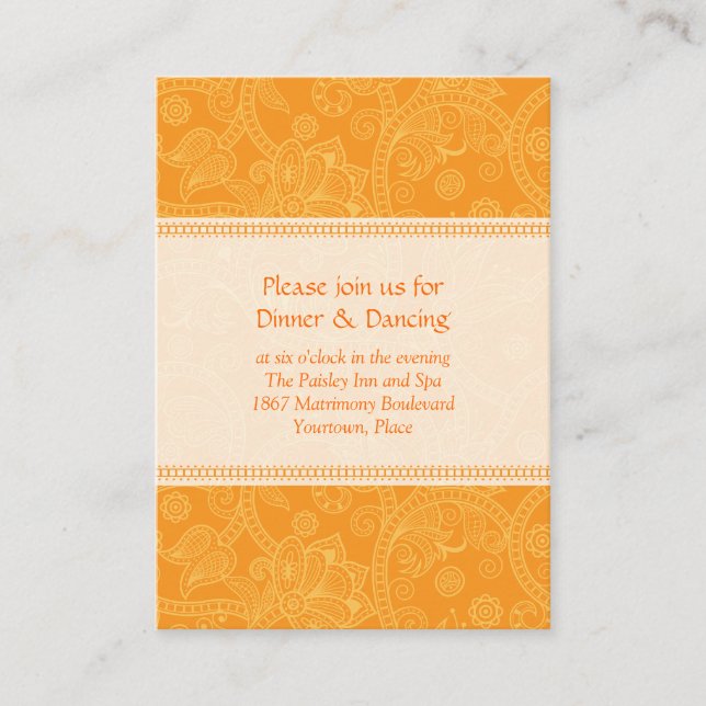 Paisley Orange Impression Wedding Reception Card (Front)