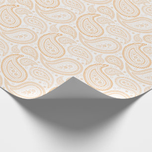 Paisley Orange on White Wrapping Paper