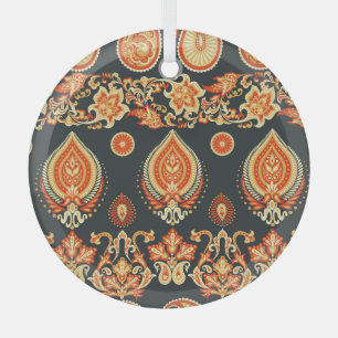 Paisley Oriental Ethnic Fabric Glass Tree Decoration
