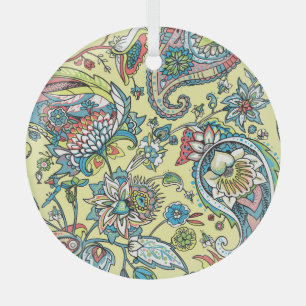 Paisley Oriental Traditional Seamless Pattern Glass Tree Decoration