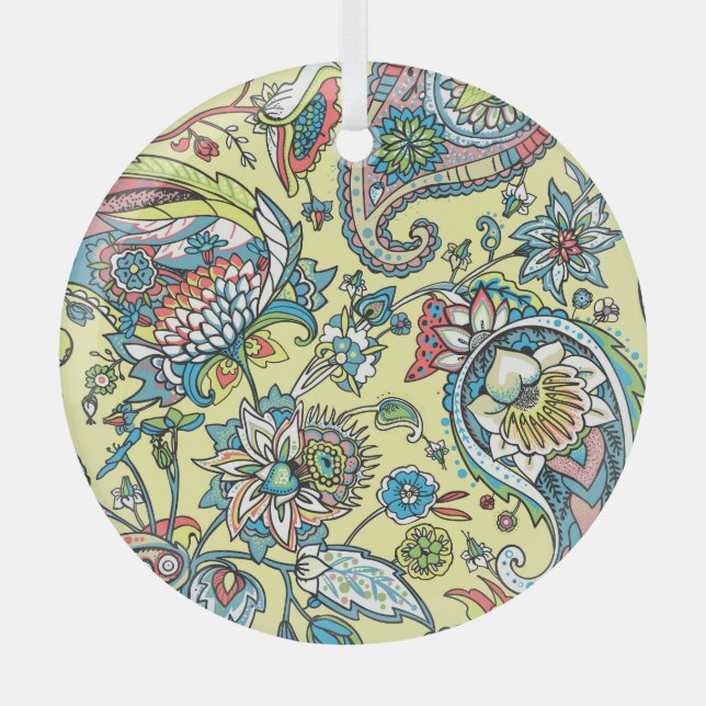 Paisley Oriental Traditional Seamless Pattern Glass Tree Decoration (Front)