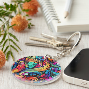 Paisley ornamental pattern key ring
