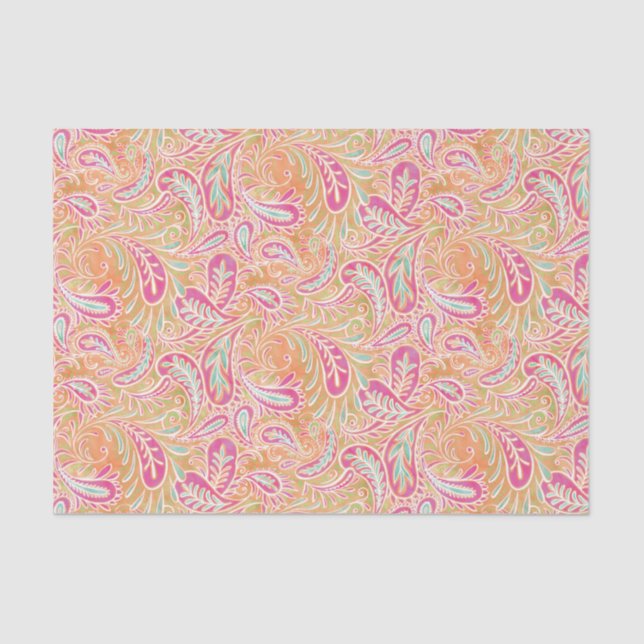 Paisley Pastel Pink Peach Aqua Green Tissue Paper (Front)