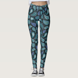 Paisley Pattern Abstract Shapes Navy Blue Leggings
