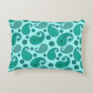 Paisley Pattern, Aqua and Turquoise Decorative Cushion